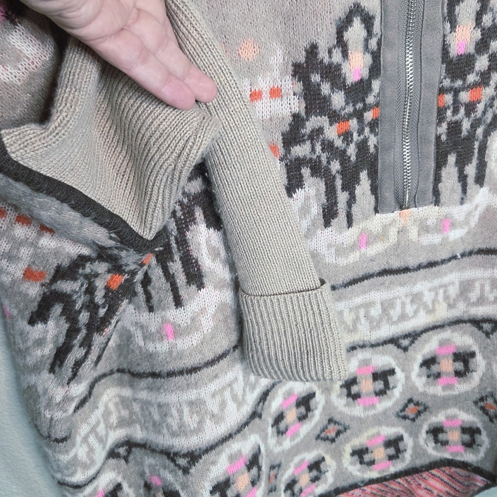 Sleeping On Snow Anthropologie Fair Isle Sweater XS/S Oversized Quarter Zip Nord - Picture 7 of 10